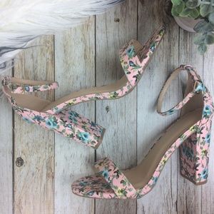 Wild Diva Pink Floral Chunky Heel
